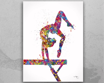 Gymnastics Tumbling Watercolor Print Sports Art Teen Room Decor Nursery Art Sports Gift Girls Dancer Decor Wall Art for Kids-1961