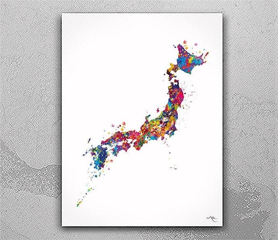 Japan Map Watercolor Art Print, Country Travel Decor-2642