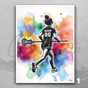 Personalized Lacrosse Player Girl Women Female Watercolor Print Sports Girl Teen Room Decor Personalized Gift Customize Wall Art Gift-2835