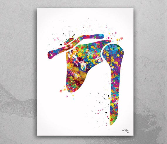Shoulder Bones Watercolor Print, Anatomy Art, Medical Wall Hanging-1223
