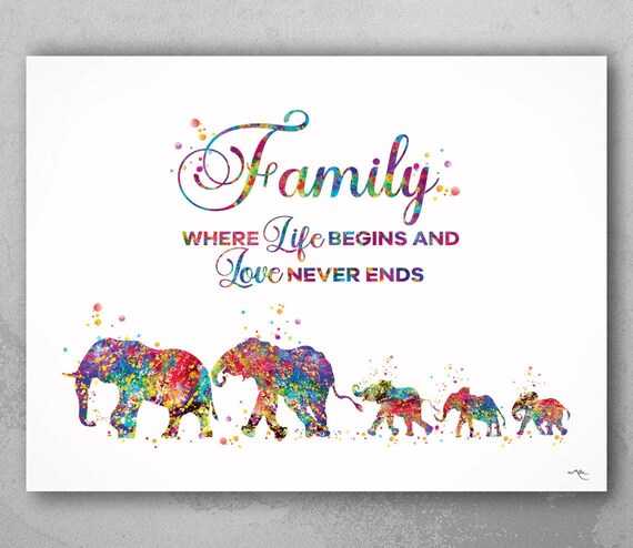 Elephant Family Watercolor Print, Baby Shower Wall Art-844