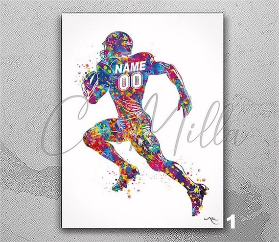 Personalized Football Player Watercolor Print, Custom Wall Art-2873