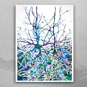 Neural Network Blue Watercolor Print Abstract  Medical Art Science Neurology Brain Psychiatry Therapy Canvas Poster Neuron Synapses-1250