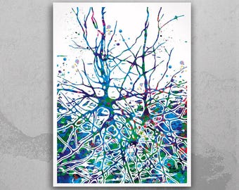 Neuron Watercolor Print: Abstract Brain Art, Neurology Poster-1250