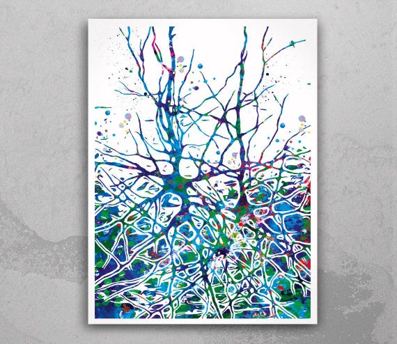 Neuron Watercolor Print: Abstract Brain Art, Neurology Poster-1250