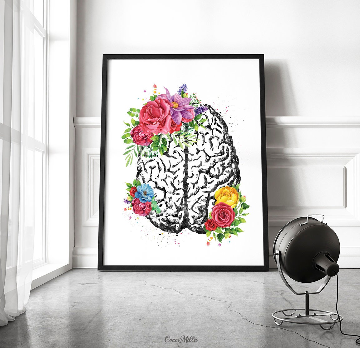 Brain Anatomy Flowers Cerebrum Floral Watercolor Print Medical | Etsy