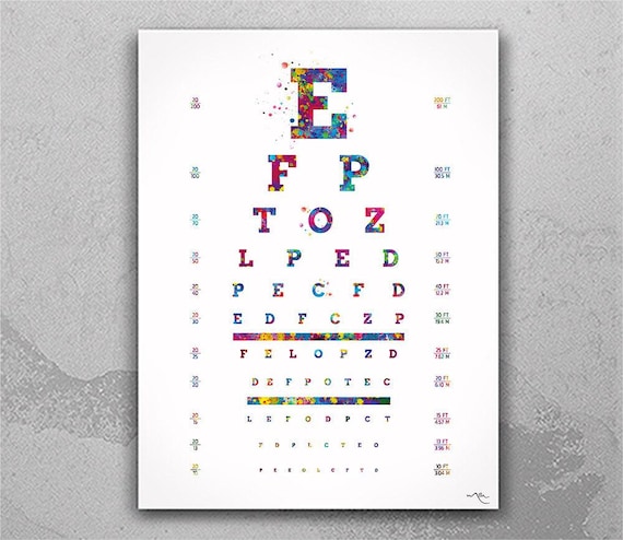 Eye Chart Watercolor Print, Optometrist Office Art-2465