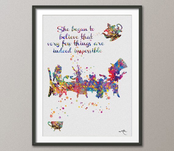 Mad Hatter Tea Party Quote Alice In Wonderland Watercolor Etsy