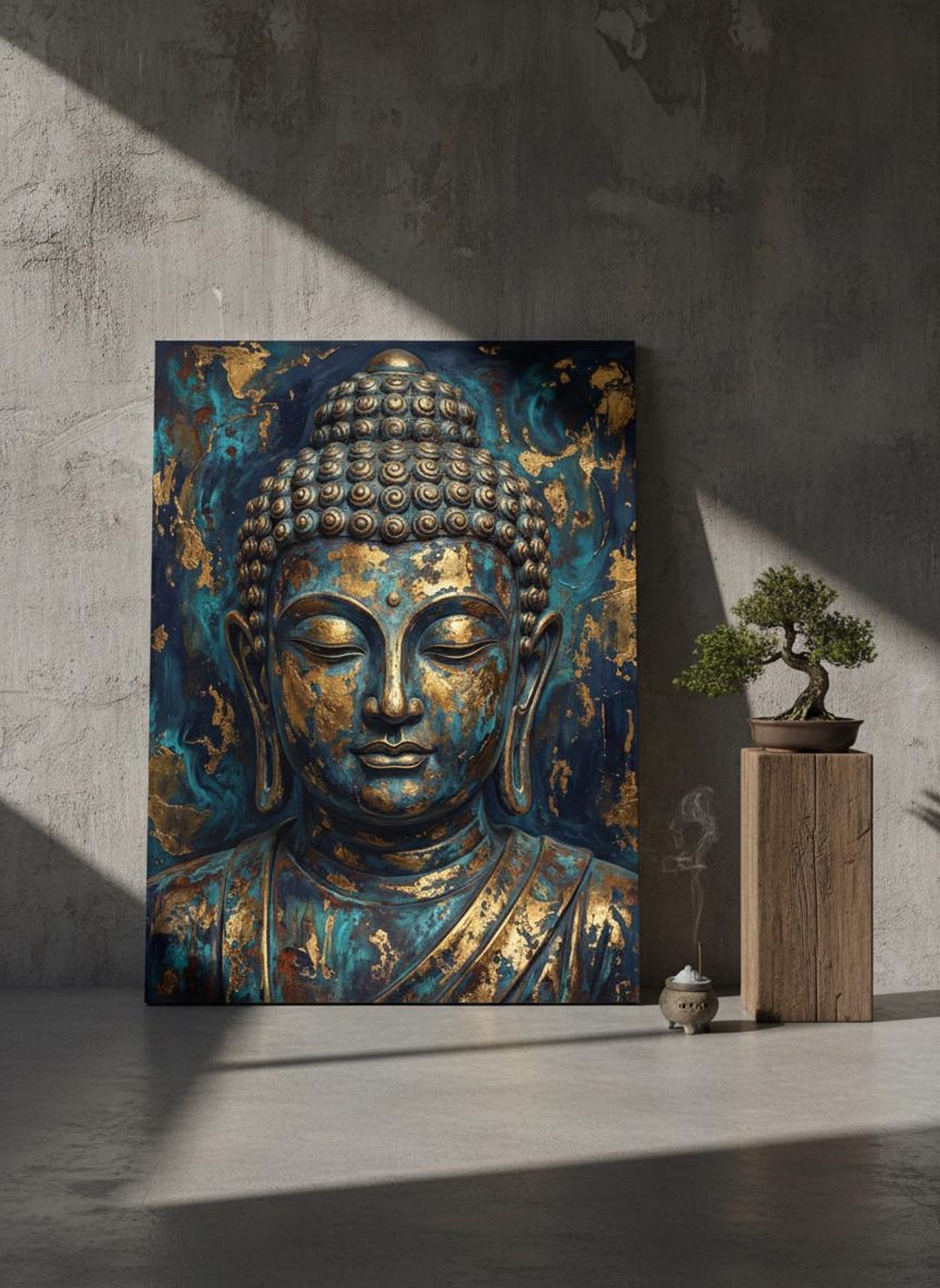 Teal and Gold Buddha Canvas Painting, Religious Zen Wall Art-3035 - Etsy UK