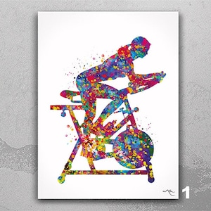 Workout Bike Exercise Bike Watercolor Print Cross Training Wall Decor Gym Fitness Stationary Bike Sport Home Gym Sports Room Wall Art-2436
