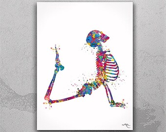 Yoga Skeleton Watercolor Print, Yoga Art, Yogi, Poster, Yoga Pose, Yoga Print, Yoga Studio, Sukhasana Pose, Yoga Wall Decor, Yoga Girl-2483