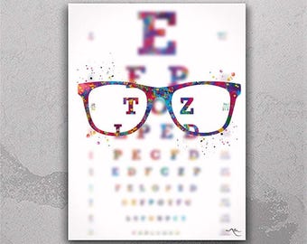 Watercolor Eye Test Chart Art Print, Optometrist Office Decor-2476