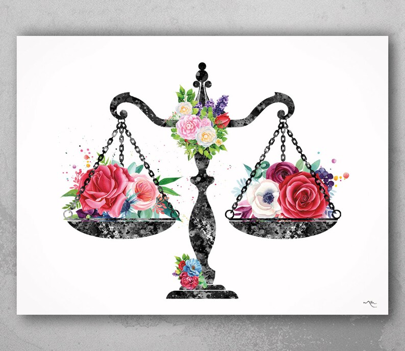 Scales of Justice Watercolor Print Floral Lawyer Gift Attorney Etsy UK