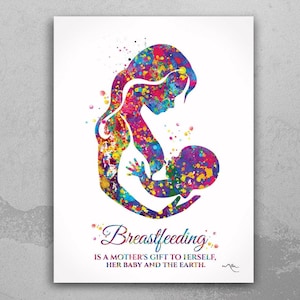 Breastfeeding Mother Quote Watercolor Print Mom Newborn Doula Pregnancy Obstetrician Nursing Baby Shower New Mum Clinic Midwife Gift-1586