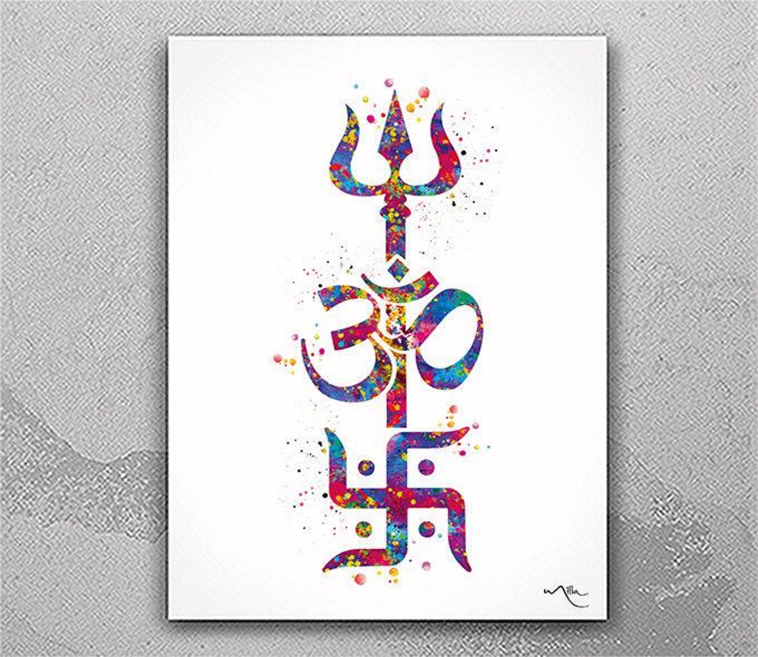 Trishul Swastik Om Symbol Watercolor Print, Hindu Wall Art-2665 - Etsy  Finland, image size:1080x937