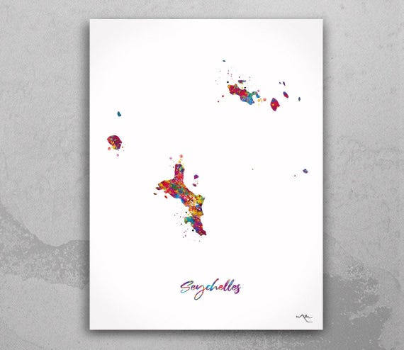 Seychelles Map Print, Watercolor Island Art-2105