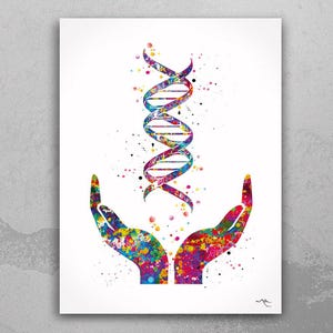 DNA Health Watercolor Print dna art Medical Wall Art Clinic Art Health Care Healing Science Art Gift Genetic Laboratory Biology Decor-275