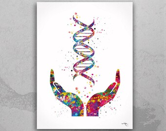 DNA Watercolor Print, Genetic Science Art-275