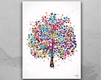 Tree Nature Love Watercolor Print Wedding Gift Fine Art Print Wall Art Decor Home Nursery Art Decor Family Love Wall Art Forest Hanging-181