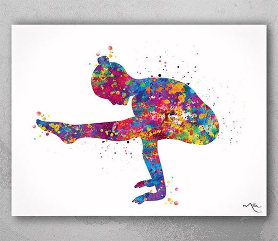 Firefly Pose Yoga Art Print, Colorful Tittibhasana Watercolor-867