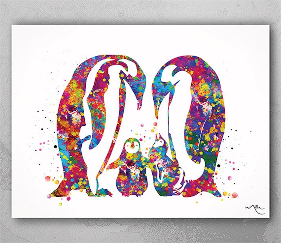 Penguin Family Watercolor Print Same Sex Wedding Gift Two Moms Gift Lesbian and Gay Gift LGBT Gay Pride Same Sex Love Lesbian Rainbow-1108