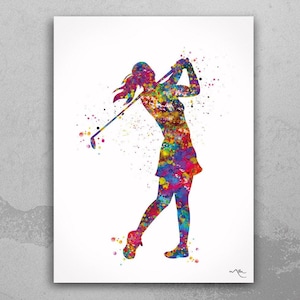 Female Golfer Watercolor Print Golf Player Female Woman Mom Girls Golf Playing Decor Wall Art Sports Golf Art Girls Room Wall Hanging-1758