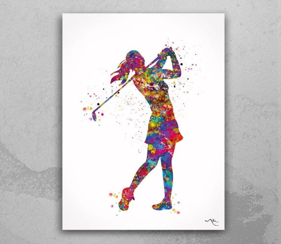 Female Golfer Watercolor Art Print, Girls Golf Room Decor-1758