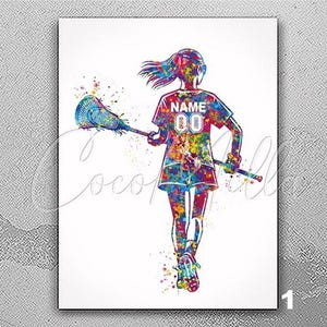 Personalized Lacrosse Player Girl Women Female Watercolor Print Sports Girl Teen Room Decor Personalized Gift Customize Wall Art Gift-2899