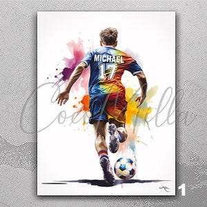 Football Player Watercolor Print Personalised Football Gifts for Boys Soccer Poster Football Fan Wall Art Soccer Gift Christmas Gift-3004