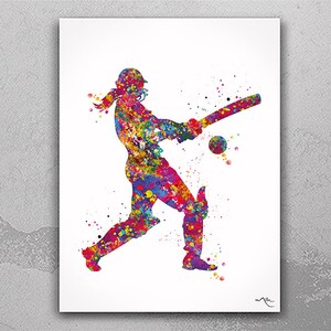 Cricket Spieler Frau Aquarell Druck Weiblich Cricket Geschenk Cricket Kunst Wand Kunst Wand Dekor Mädchen Cricket Spieler Wohnkultur Sport Wand Kunst-406