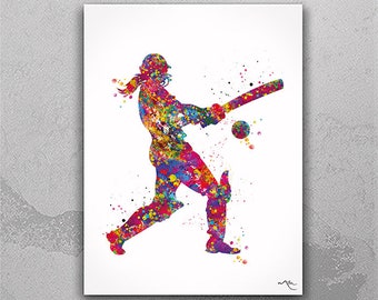 Cricket Player Woman Watercolor Print Female Cricket Gift Cricket Art Wall Art Wall Decor Girl Cricket Player Home Decor Sport Wall Art-406