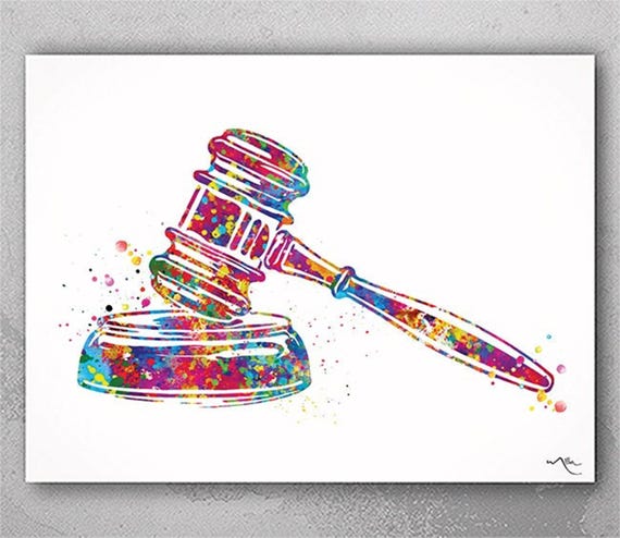 Watercolor Gavel Print, Lawyer Attorney Office Art-445