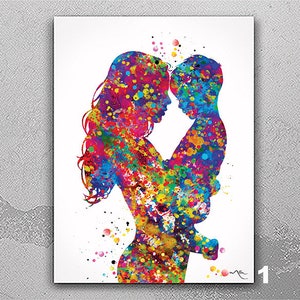 Mother and Son Watercolor Print Parent Gift Family Mother and Children Mother and Kids Mum Baby Shower Motherhood Gift Nursery Wall Art-392