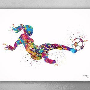 Soccer Girl Watercolor Print Female Soccer Gift Soccer Art Wall Decor Girl Soccer Player Art Woman Football Player Girl Room Wall Art-1972