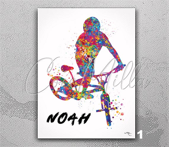 BMX Biker Watercolor Art Print, Extreme Sports Wall Art-2227