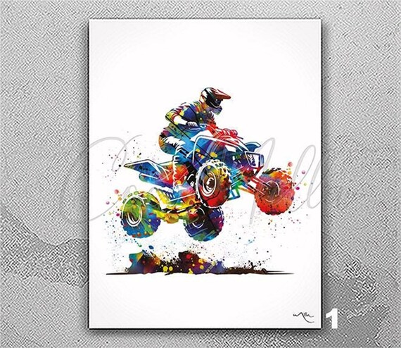 Quad Bike Rider Poster Watercolor Print ATV Rider 4 Wheeler Dirty Bike Sport Gift Motocross Sports Wall Art For Him Man Cave Decor-2882