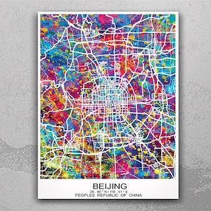 Beijing Map Print Watercolor Print Wall Art China Beijing Road Street Map Wanderlust Decor Wall Hanging Map of Beijing Travel Gift-1734