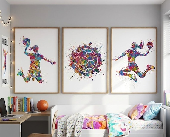 Watercolor Handball Art Print Set – Girls Sports Decor-3036
