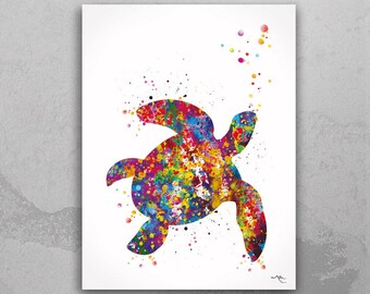 Sea Turtle Watercolor Art Print, Coastal Nursery Decor-62
