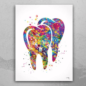 Tooth Art Watercolor Print Tooth Medical Art Surgeon Dental Clinic Decor Gift Dental Dentist Gift Dentistry Office Dental Hygienist Art-692