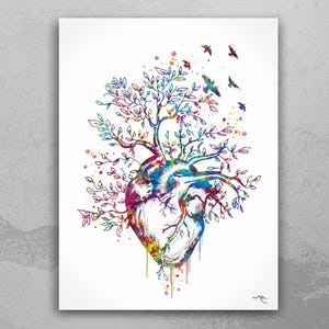 Heart Tree Watercolor Print Anatomy Art Graduation Present Human Heart Cardiologist Gifts Medical Office School Clinic Wall Art Decor-76