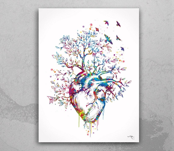 Heart Tree Watercolor Print, Anatomy Art, Medical Decor-76