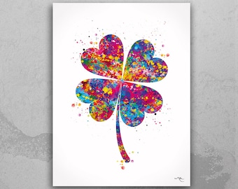 Four Leaf Clover Watercolor Print, St Patricks Day Decor-517
