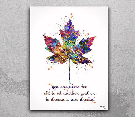 Maple Leaf Watercolor Print, Inspirational Quote Art-180