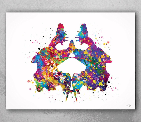Rorschach Inkblot Watercolor Print, Psychology Art-1286