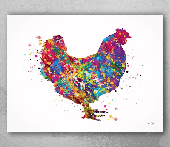 Colorful Chicken Watercolor Print, Farmhouse Animal Art-505