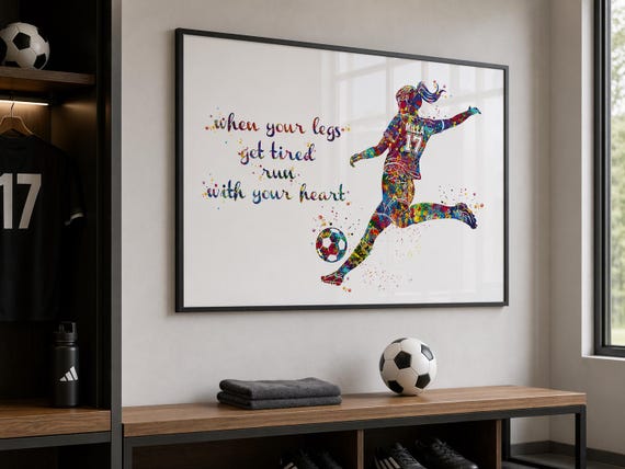 Personalized Soccer Player Watercolor Print, Girl's Room Wall Art-2574