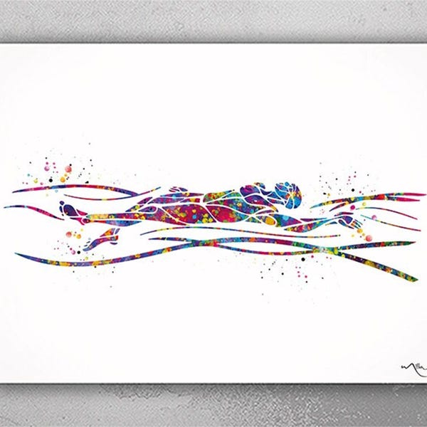 Watercolor Swimmer Art Print: Backstroke, Sport Wall Decor-2537