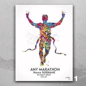 Personalized Marathon Gift Watercolor Print Male Runner London Marathon Personalized Gift Marathon Running Name Customize Wall Art-2597