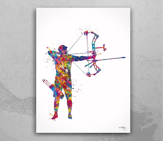 Archer Watercolor Print, Compound Bow, Bowhunting Wall Art-1830